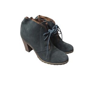 RuffHewn Cypress Teal Blue Suede Lace Up Heeled Ankle Boots Women 8.5M